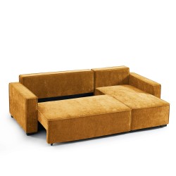 Canapé d'angle GAVI convertible et réversible tissu jaune moutarde 4 places