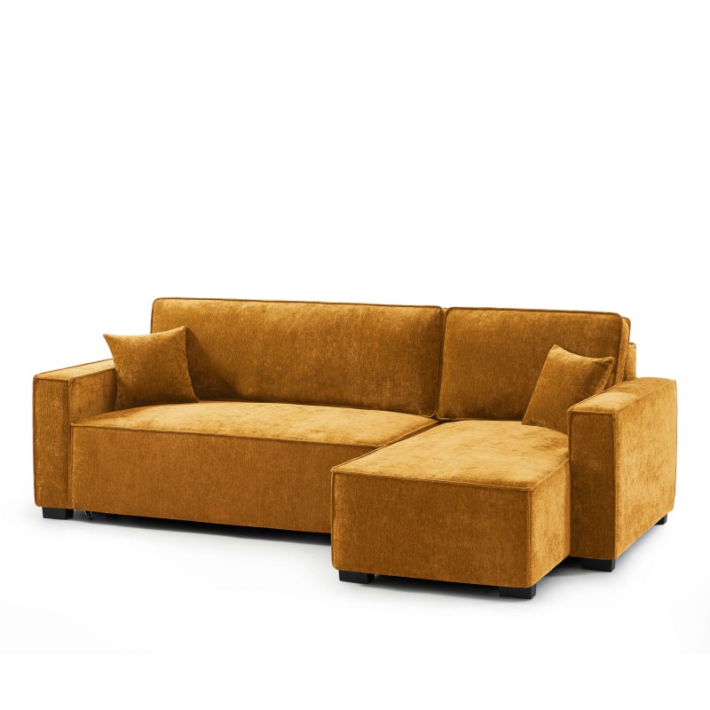 Canapé d'angle GAVI convertible et réversible tissu jaune moutarde 4 places