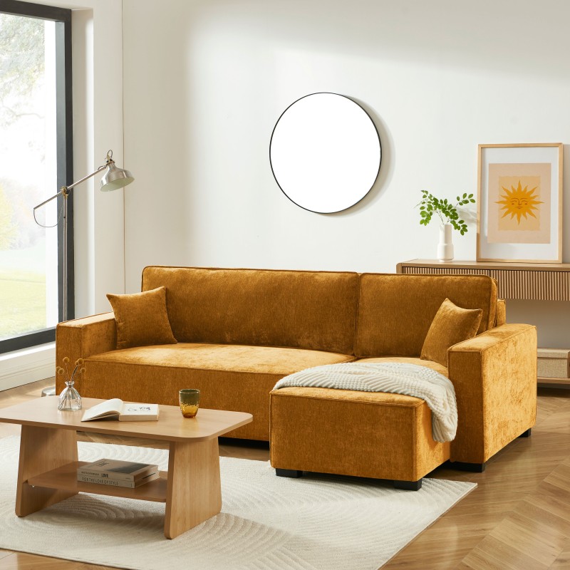 Canapé d'angle GAVI convertible et réversible tissu jaune moutarde 4 places