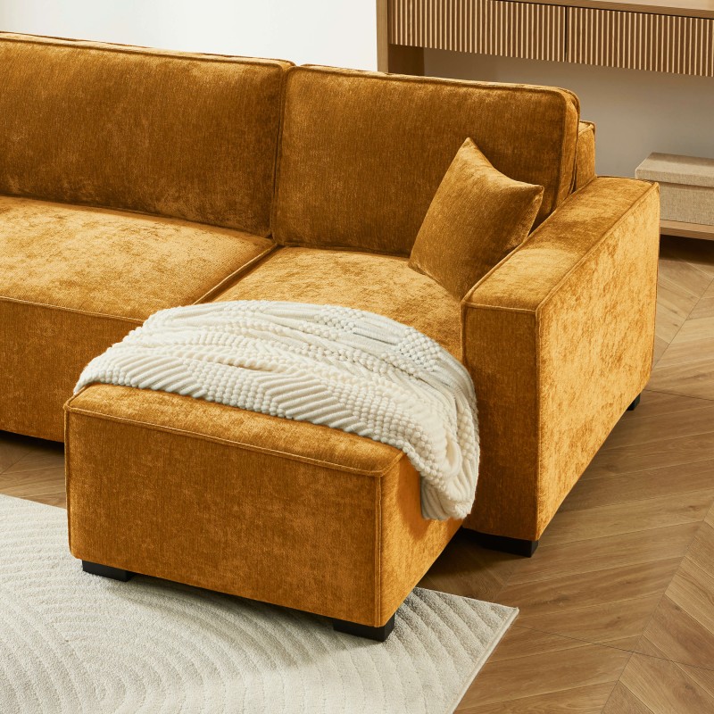 Canapé d'angle GAVI convertible et réversible tissu jaune moutarde 4 places