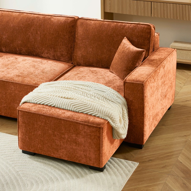Canapé d'angle convertible et réversible GAVI 4 places tissu terracotta