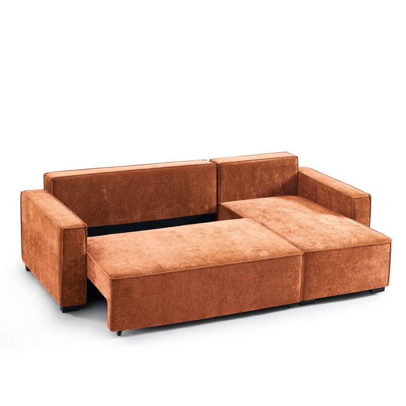 Canapé d'angle convertible et réversible GAVI 4 places tissu terracotta