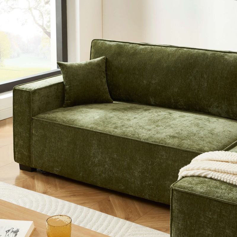 Canapé d'angle GAVI convertible et réversible tissu vert 4 places