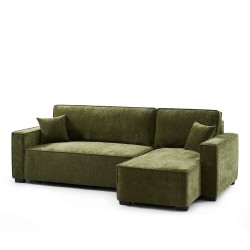 Canapé d'angle GAVI convertible et réversible tissu vert 4 places