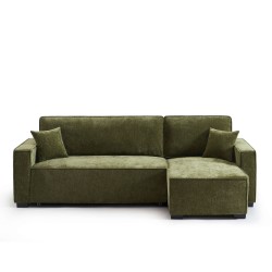 Canapé d'angle GAVI convertible et réversible tissu vert 4 places
