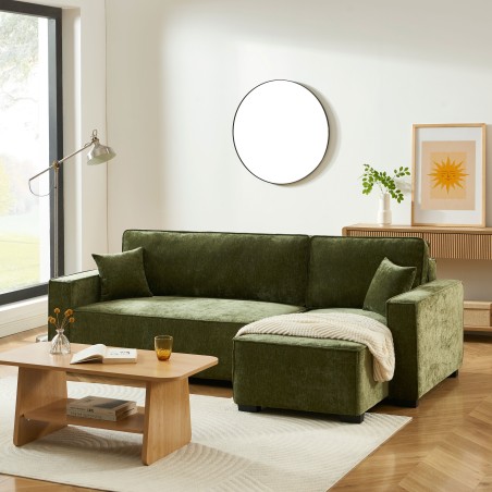 Canapé d'angle convertible et réversible GAVI 4 places tissu vert