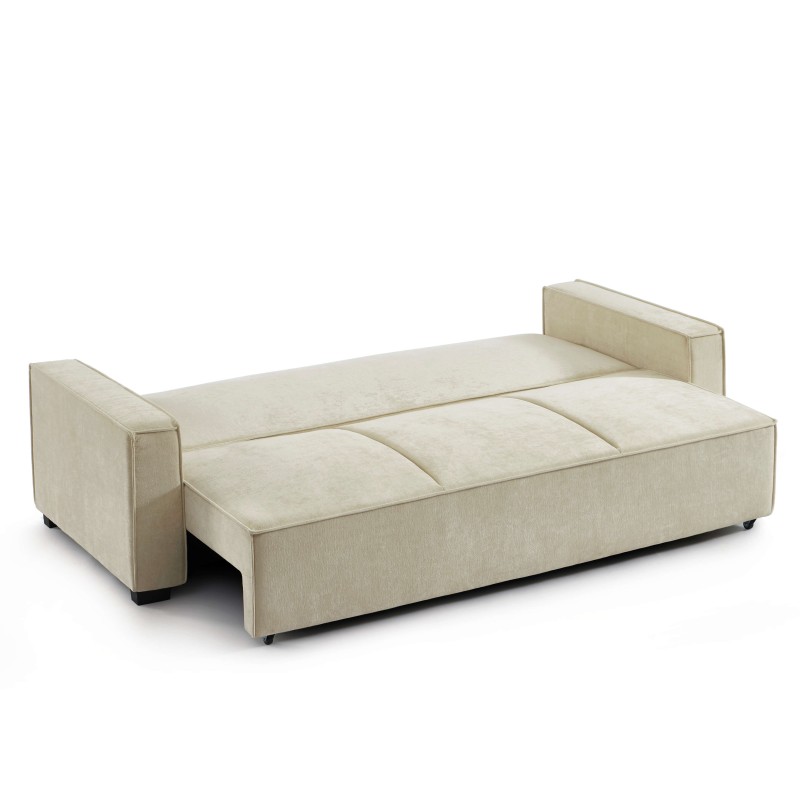 Canapé droit GAVI convertible tissu beige 3 places