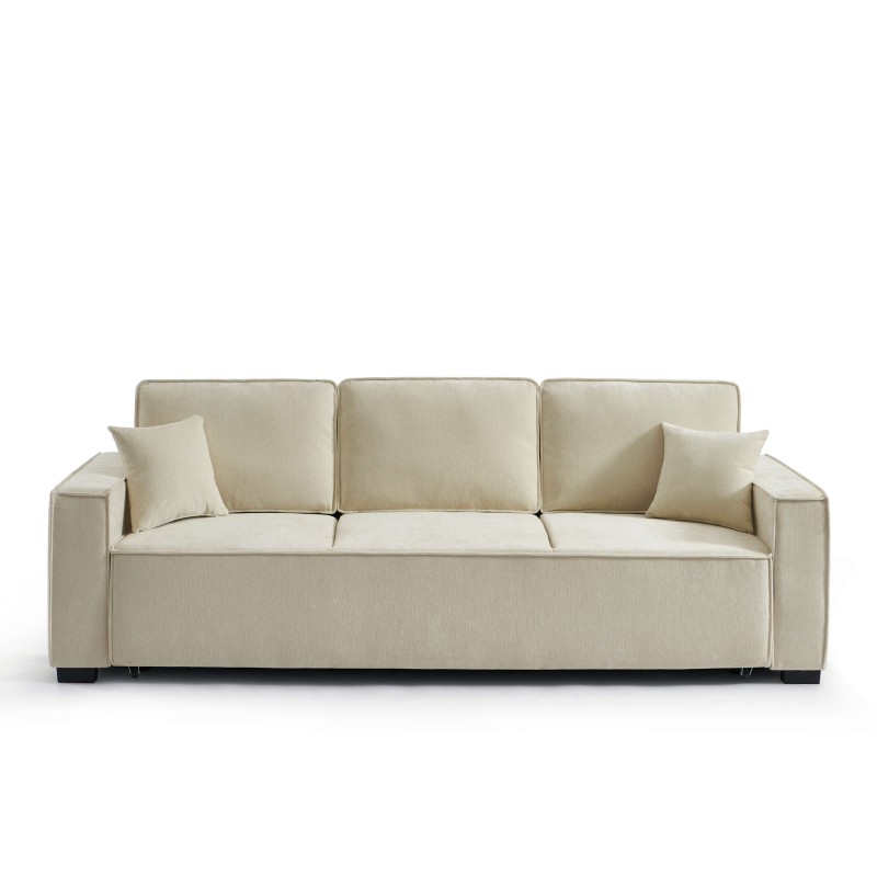 Canapé droit GAVI convertible tissu beige 3 places