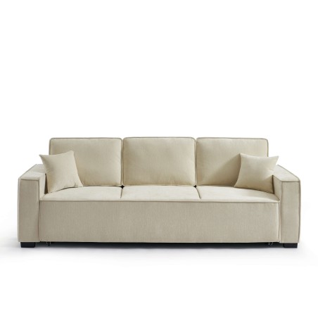 Canapé droit GAVI convertible tissu beige 3 places