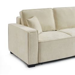 Canapé droit GAVI convertible tissu beige 3 places