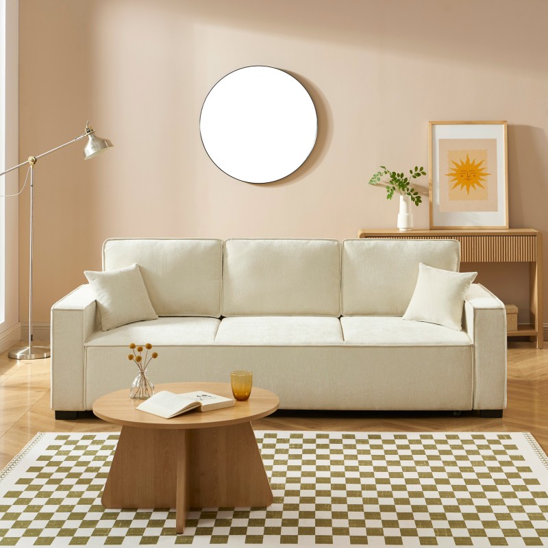 Canapé droit GAVI convertible tissu beige 3 places