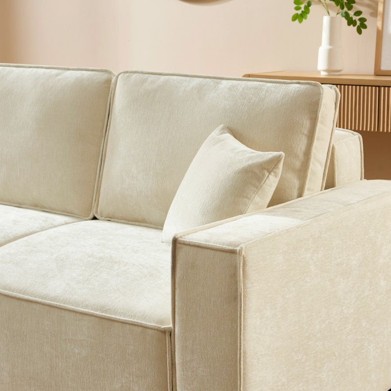 Canapé droit GAVI convertible tissu beige 3 places