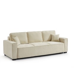 Canapé droit GAVI convertible tissu beige 3 places