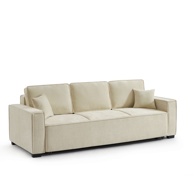 Canapé droit GAVI convertible tissu beige 3 places