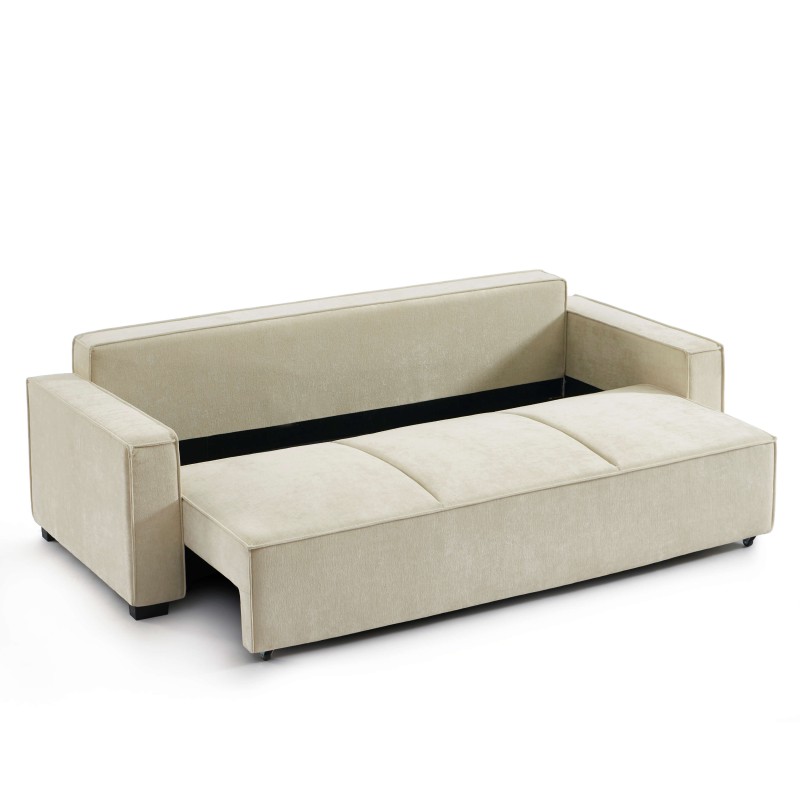 Canapé droit GAVI convertible tissu beige 3 places