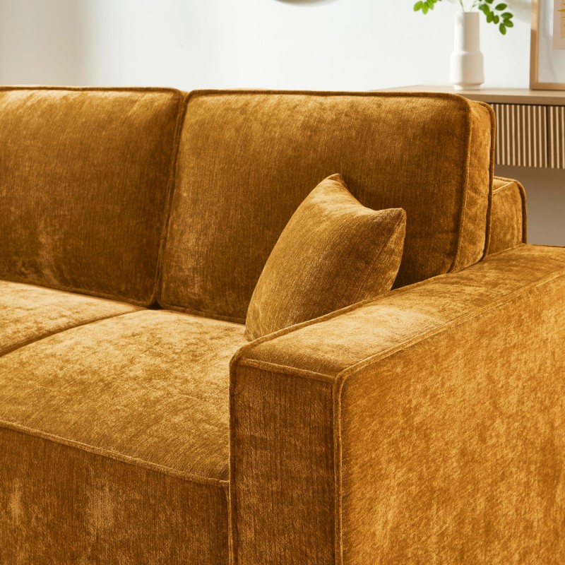 Canapé droit GAVI convertible tissu jaune moutarde 3 places