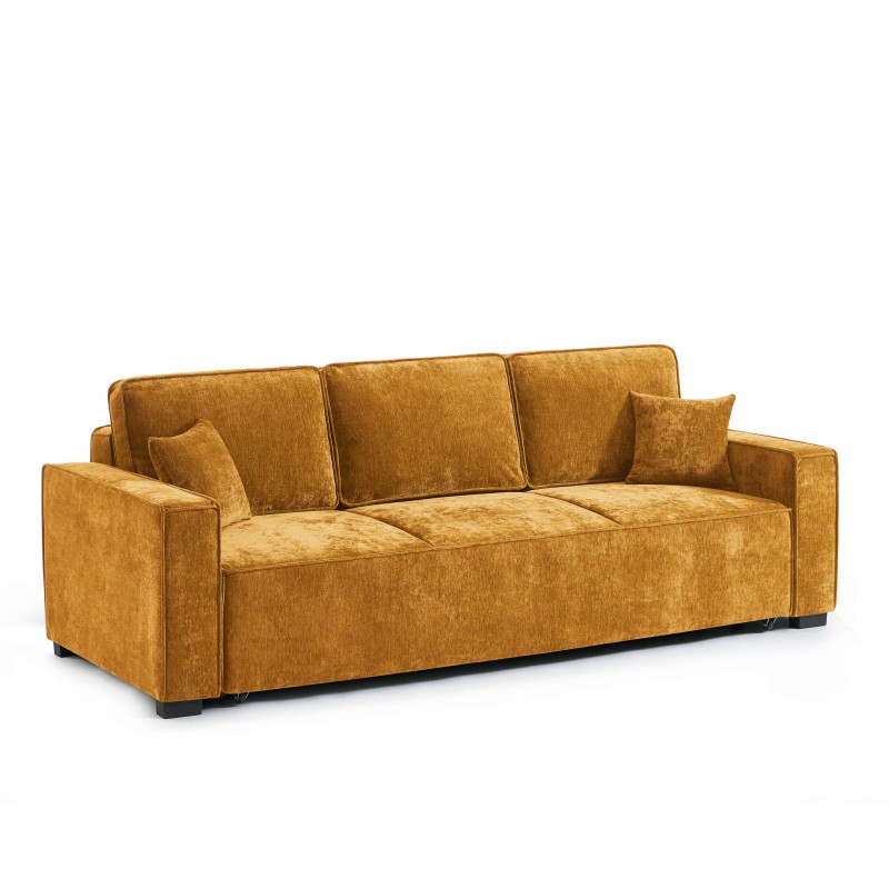 Canapé droit GAVI convertible tissu jaune moutarde 3 places