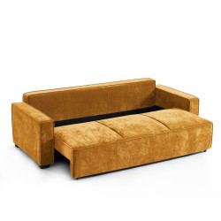 Canapé droit GAVI convertible tissu jaune moutarde 3 places