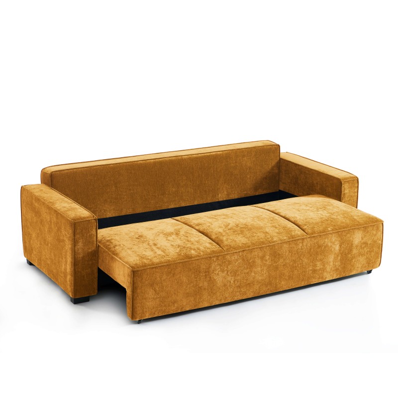 Canapé droit GAVI convertible tissu jaune moutarde 3 places