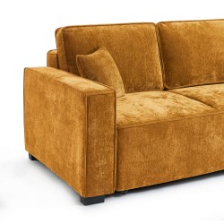 Canapé droit GAVI convertible tissu jaune moutarde 3 places