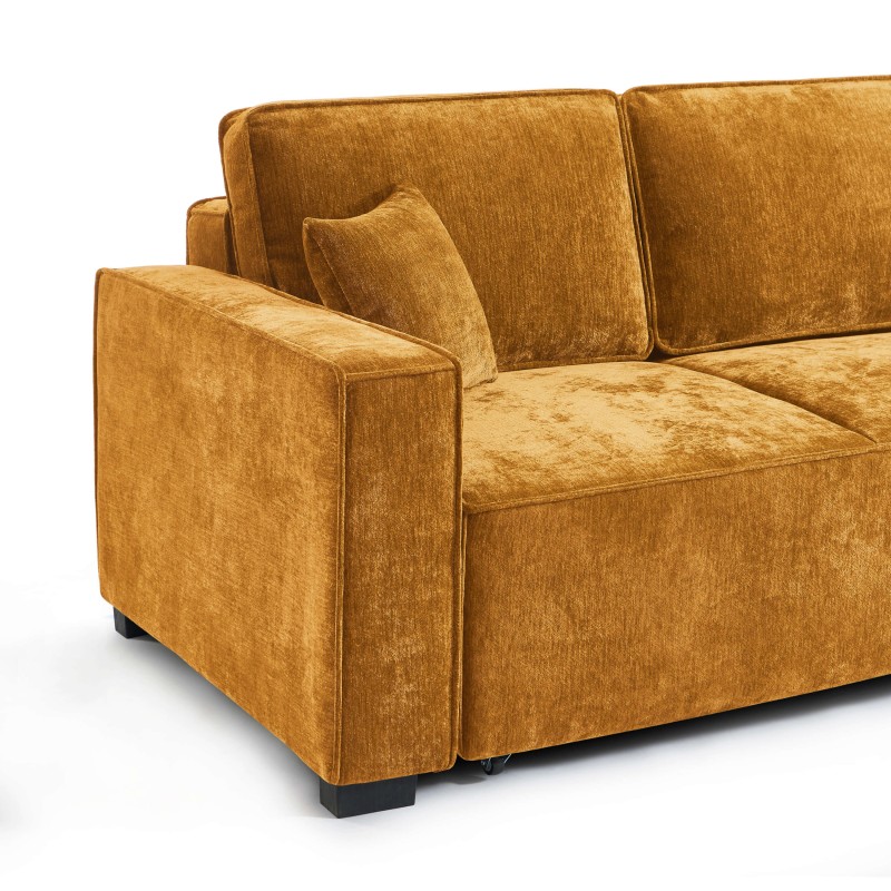 Canapé droit GAVI convertible tissu jaune moutarde 3 places