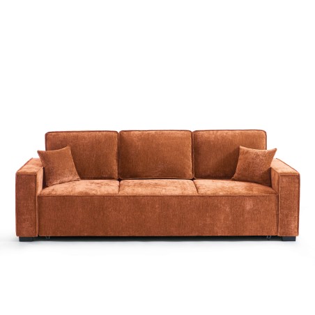 Canapé droit GAVI convertible tissu terracotta 3 places