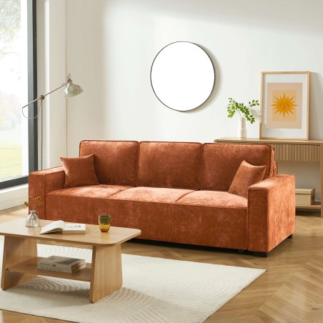 Canapé droit GAVI convertible tissu terracotta 3 places