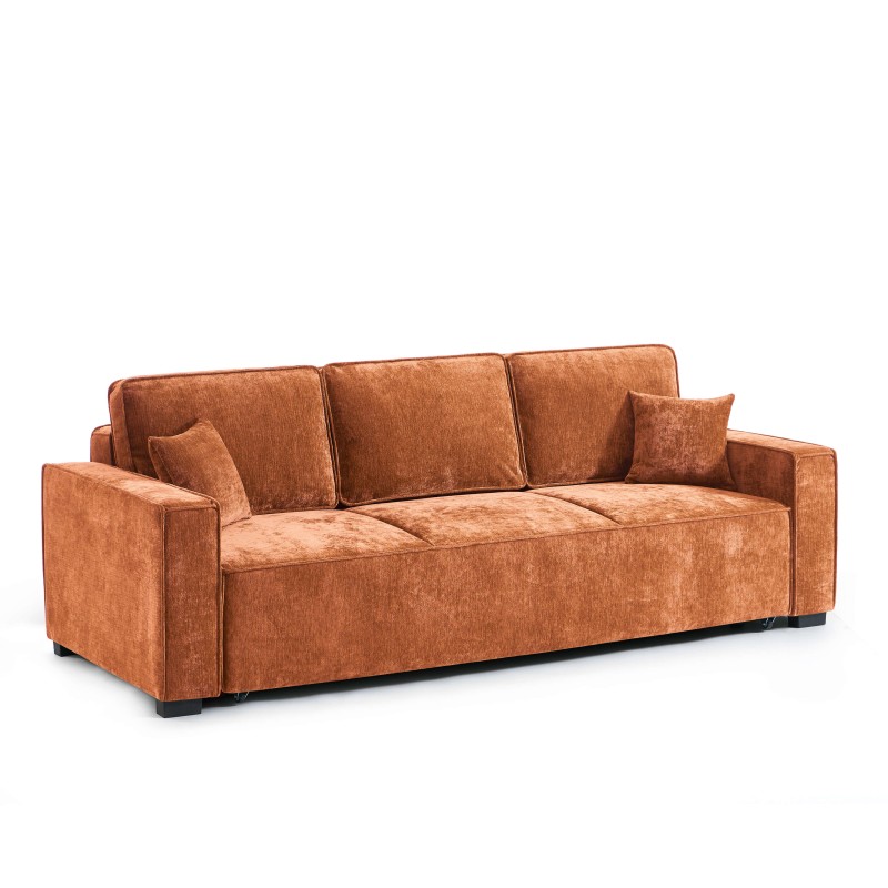 Canapé droit convertible GAVI 3 places tissu terracotta