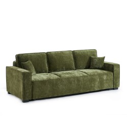 Canapé droit GAVI convertible tissu vert 3 places
