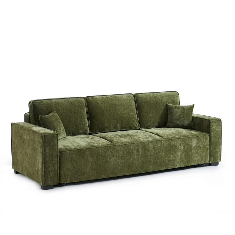 Canapé droit GAVI convertible tissu vert 3 places