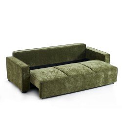 Canapé droit GAVI convertible tissu vert 3 places