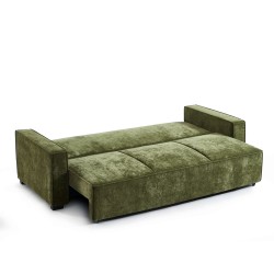 Canapé droit GAVI convertible tissu vert 3 places