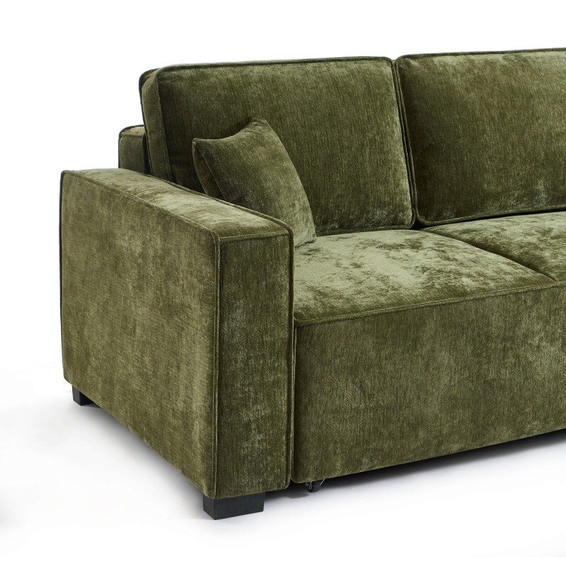 Canapé droit GAVI convertible tissu vert 3 places