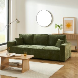 Canapé droit GAVI convertible tissu vert 3 places