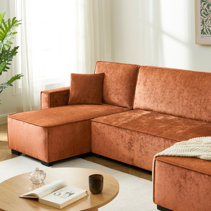 Canapé panoramique GAVI convertible tissu terracotta 6 places