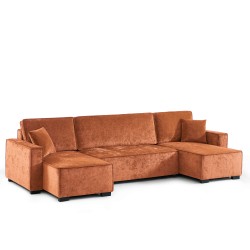 Canapé panoramique GAVI convertible tissu terracotta 6 places