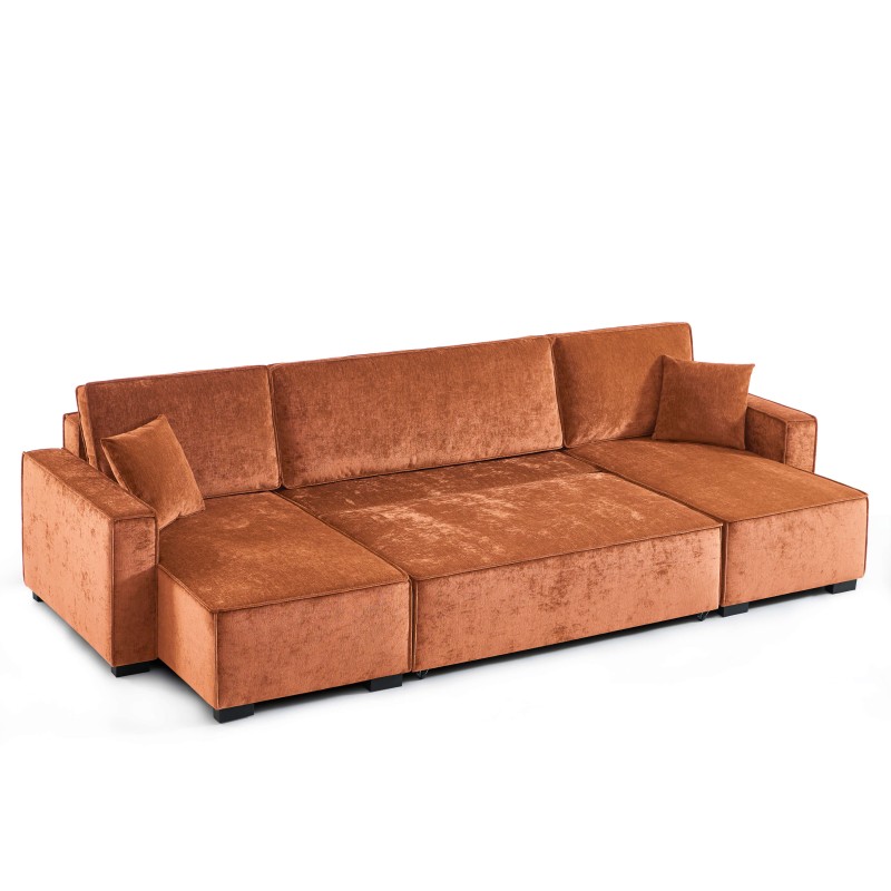 Canapé panoramique GAVI convertible tissu terracotta 6 places