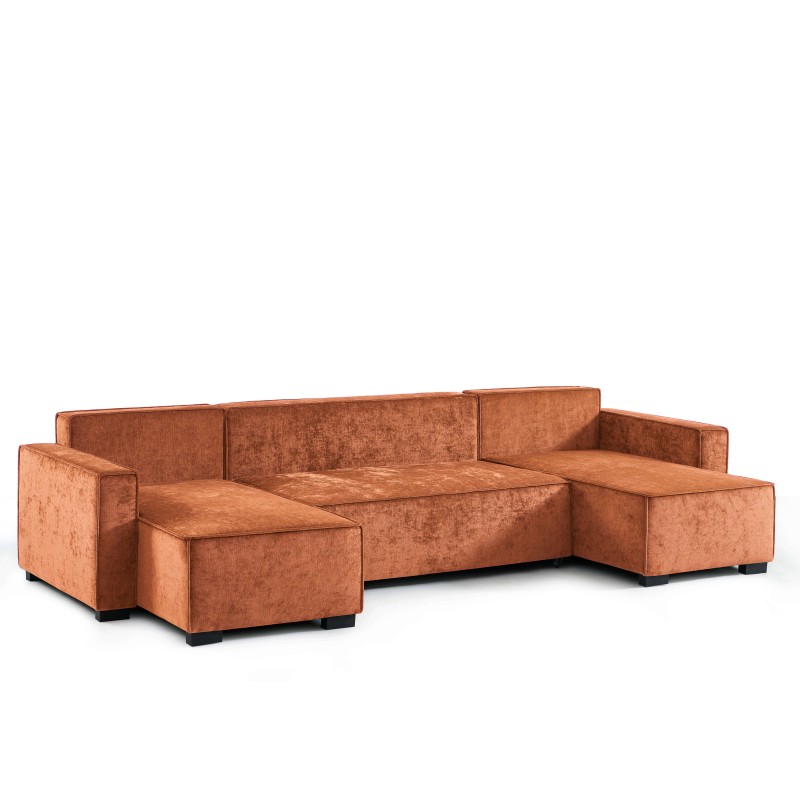 Canapé panoramique GAVI convertible tissu terracotta 6 places