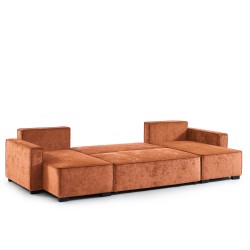 Canapé panoramique GAVI convertible tissu terracotta 6 places