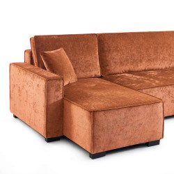 Canapé panoramique GAVI convertible tissu terracotta 6 places