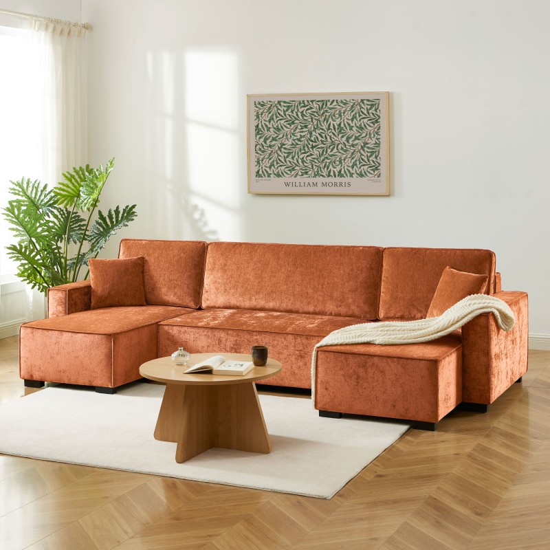 Canapé panoramique GAVI convertible tissu terracotta 6 places