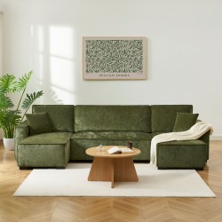 Canapé panoramique convertible GAVI 6 places tissu vert