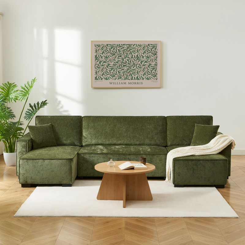 Canapé panoramique convertible GAVI 6 places tissu vert