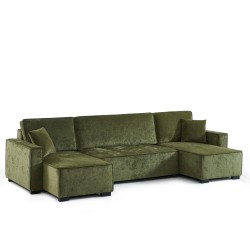 Canapé panoramique convertible GAVI 6 places tissu vert