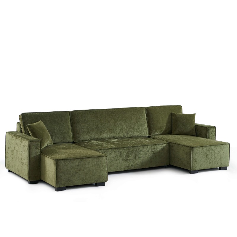 Canapé panoramique convertible GAVI 6 places tissu vert