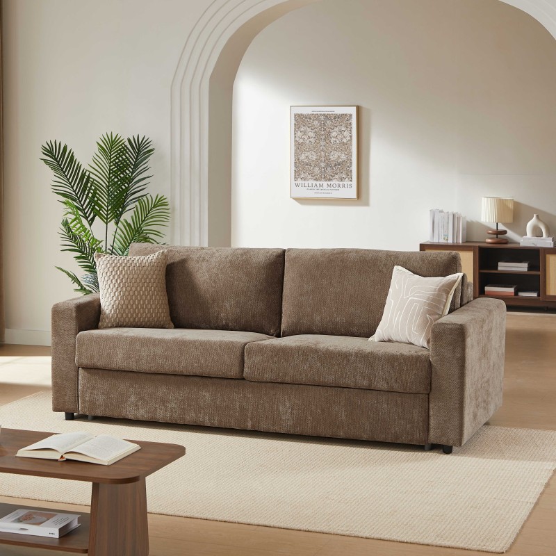 Canapé droit SOCCA express tissu marron 3 places