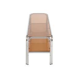 Meuble TV MAGGY verre trempé orange et structure en chrome 160cm