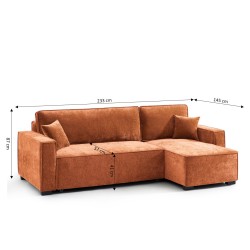 Canapé d'angle convertible et réversible GAVI 4 places tissu terracotta