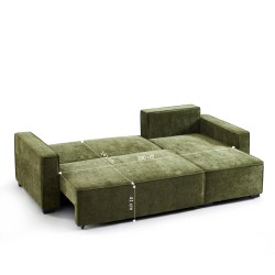 Canapé d'angle GAVI convertible et réversible tissu vert 4 places