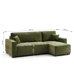 Canapé d'angle GAVI convertible et réversible tissu vert 4 places